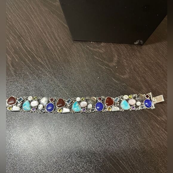 Multi gemstone and stamped Thailand sterling silver bracelet! - Picture 4 of 11